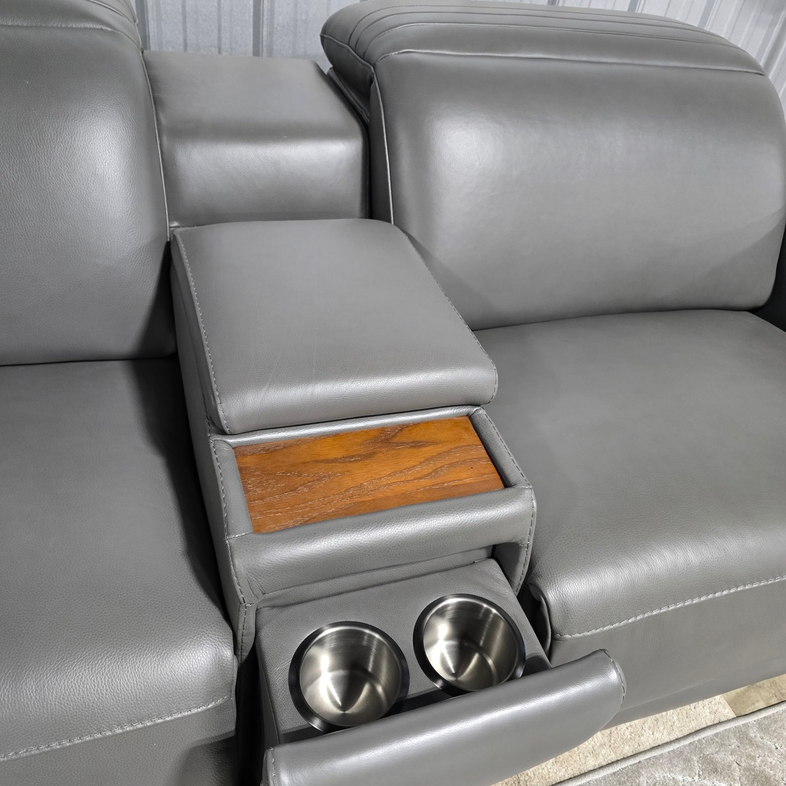 Karson Leather Power CloudZero Reclining Sectional with Power Headrests, Gray - Like New - Pendleton, SC, photo 8 of 12