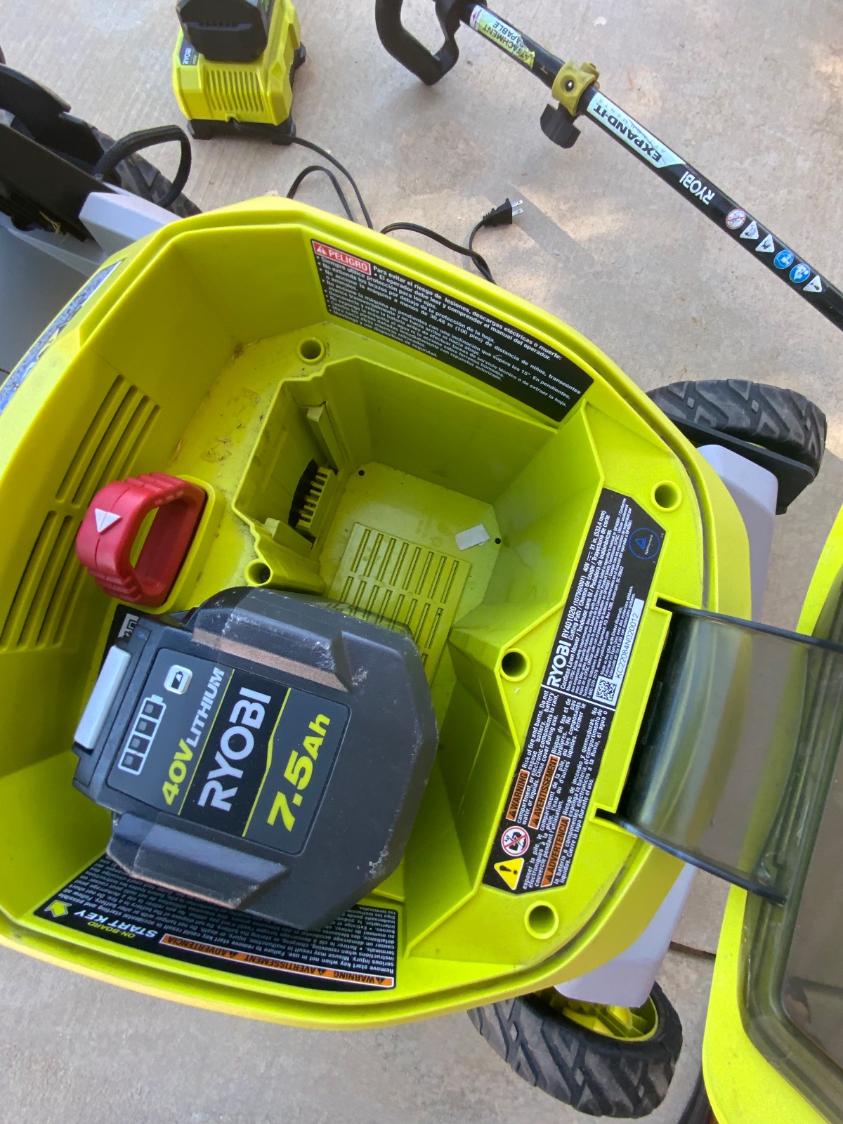 Ryobi 40V HP Brushless 21 Self-Propelled Mower with Trimmer and Batteries - Good - 8298 Daisy Ln, Riverside, CA, photo 4 of 10
