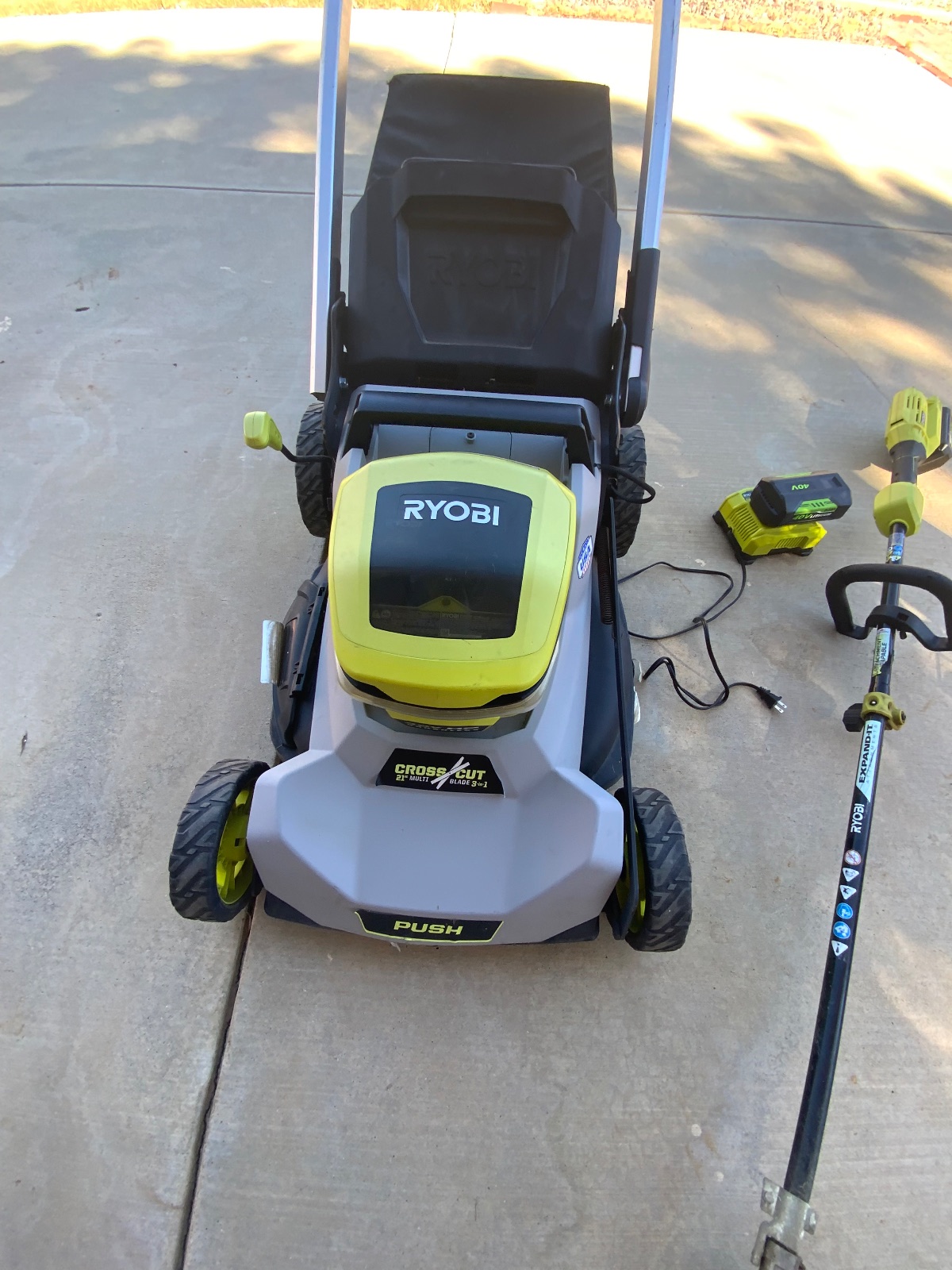 Ryobi 40V HP Brushless 21 Self-Propelled Mower with Trimmer and Batteries - Good - 8298 Daisy Ln, Riverside, CA, photo 5 of 10