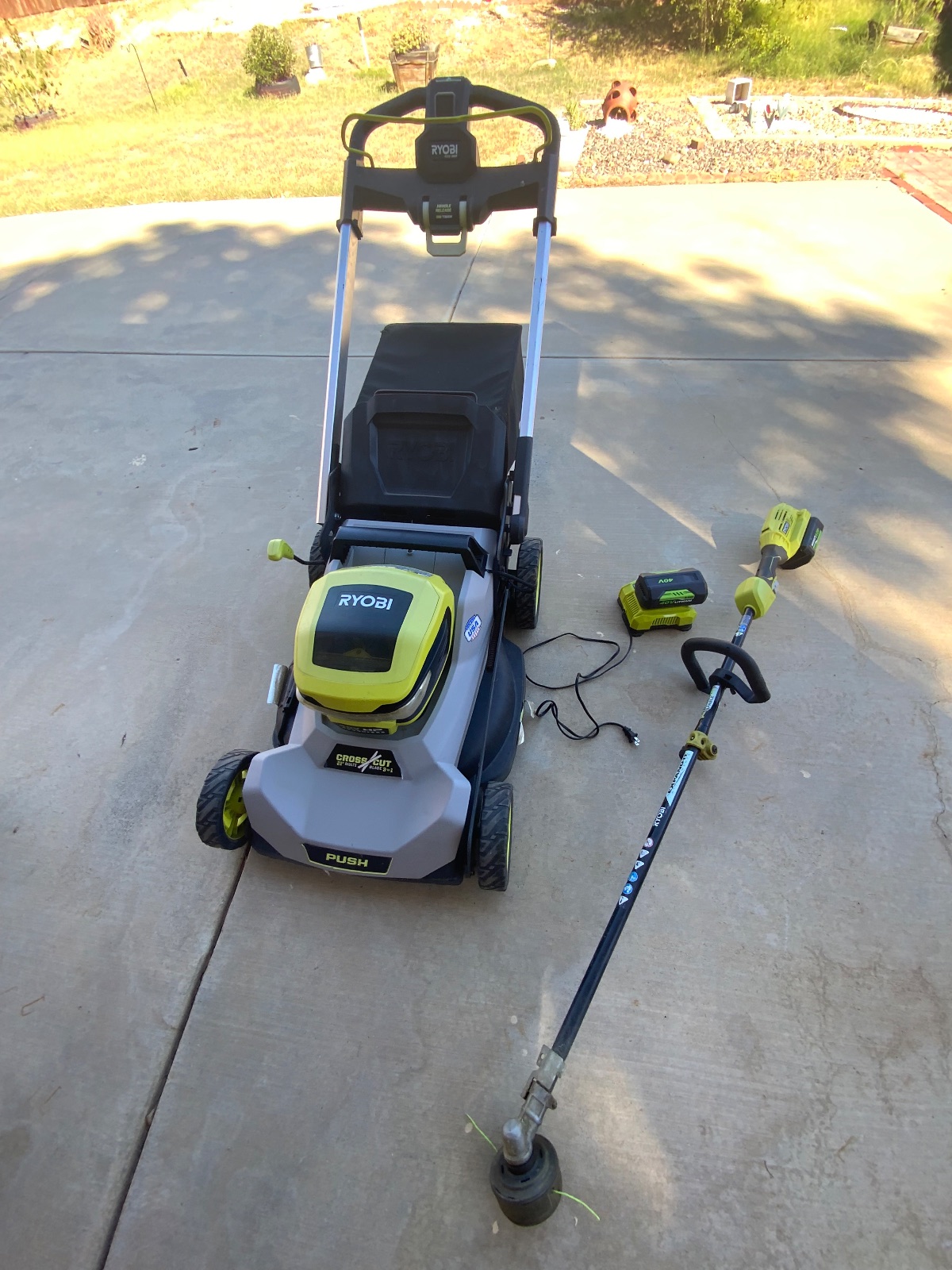 Ryobi 40V HP Brushless 21 Self-Propelled Mower with Trimmer and Batteries - Good - 8298 Daisy Ln, Riverside, CA, photo 7 of 10