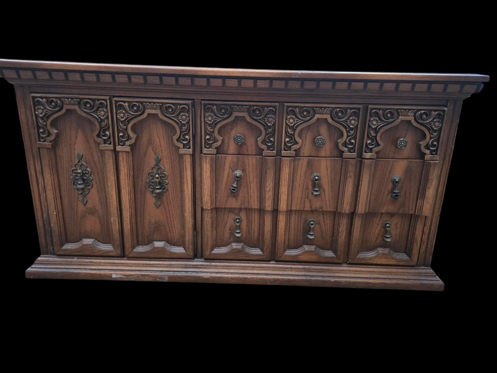 Vintage Broyhill Sideboard (or Credenza/buffet), Featuring Ornate Moorish- or Spanish Revival-style Arched - Good - Carrollton, TX, photo 5 of 6