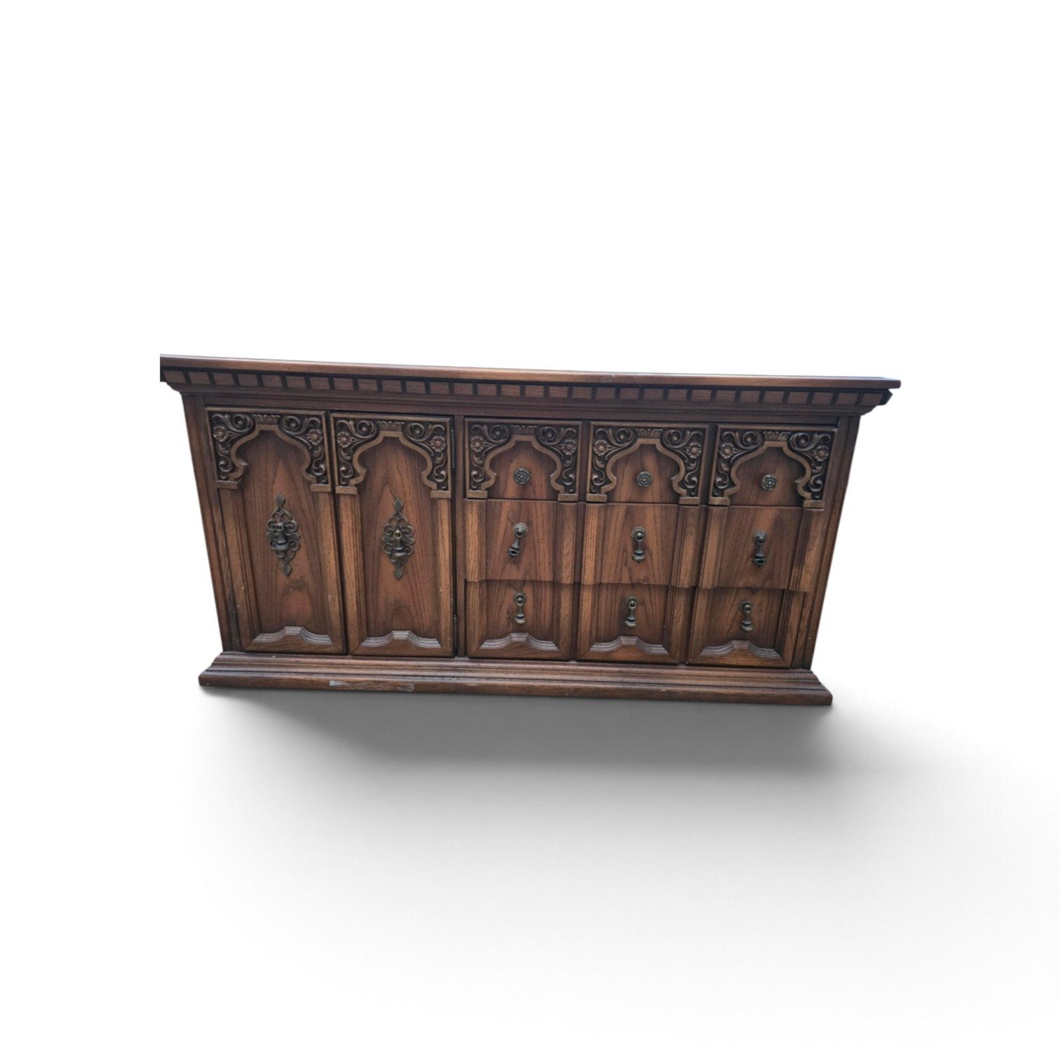 Vintage Broyhill Sideboard (or Credenza/buffet), Featuring Ornate Moorish- or Spanish Revival-style Arched - Good - Carrollton, TX, photo 6 of 6