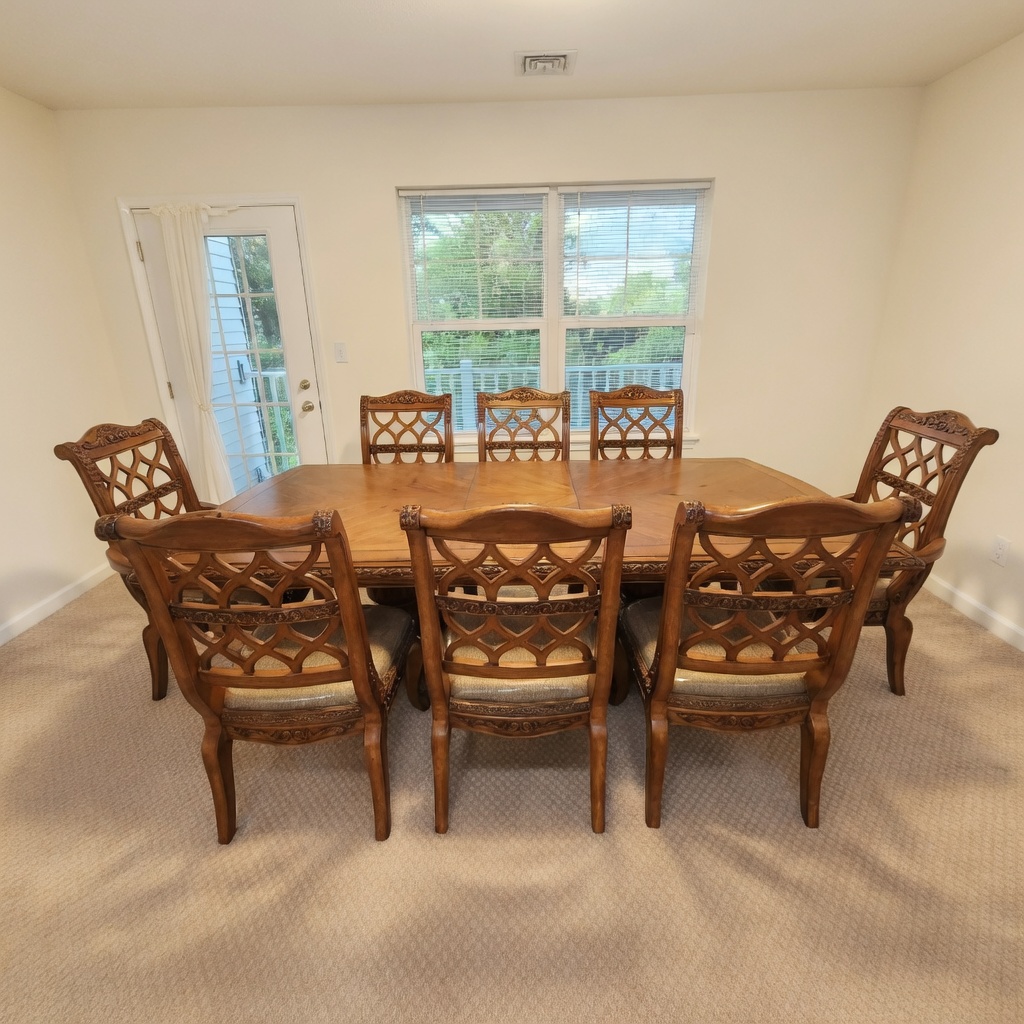 Wooden Dining Table Set with Six Ornate Carved Chairs - Like New - Schenectady, NY