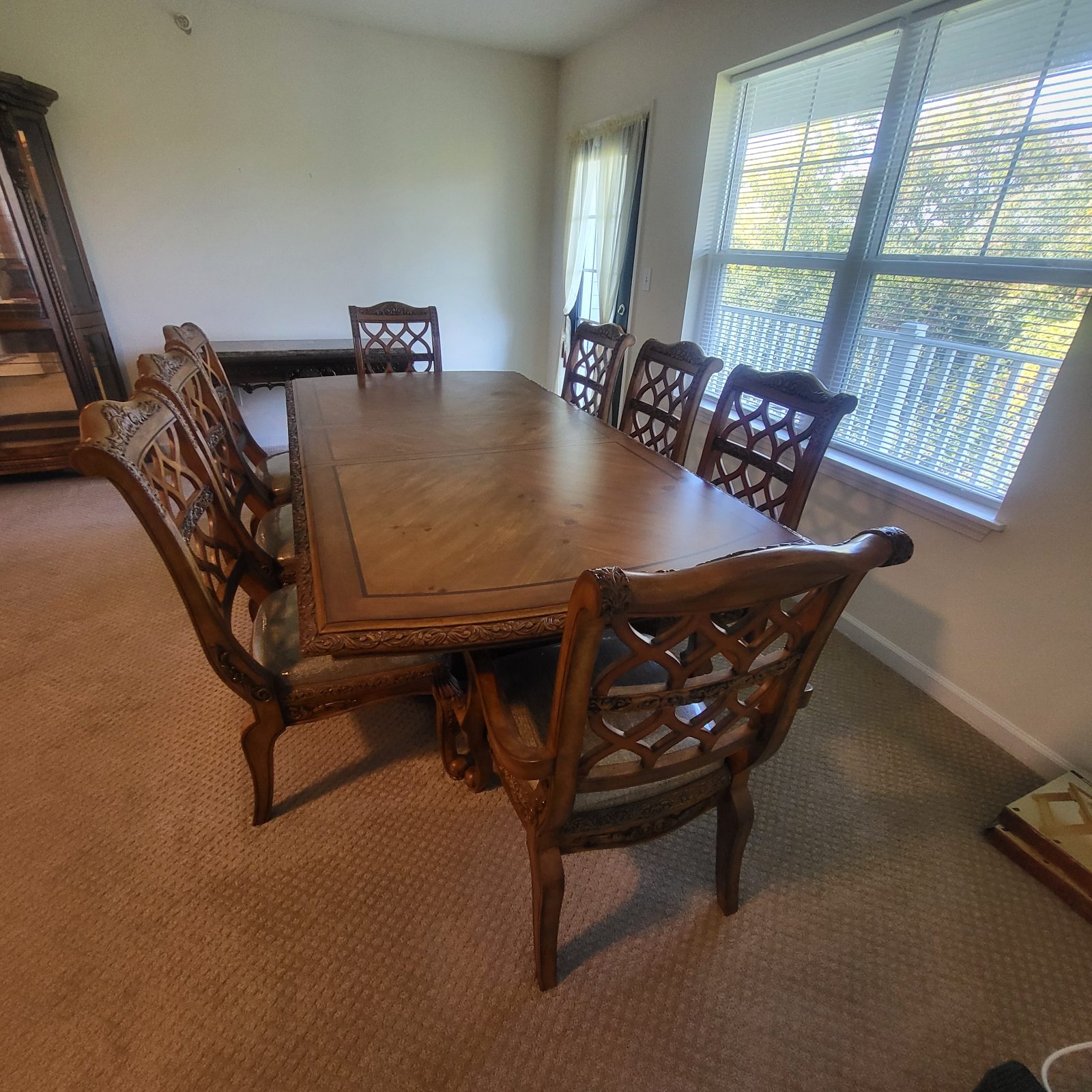 Wooden Dining Table Set with Six Ornate Carved Chairs - Like New - Schenectady, NY, photo 2 of 3