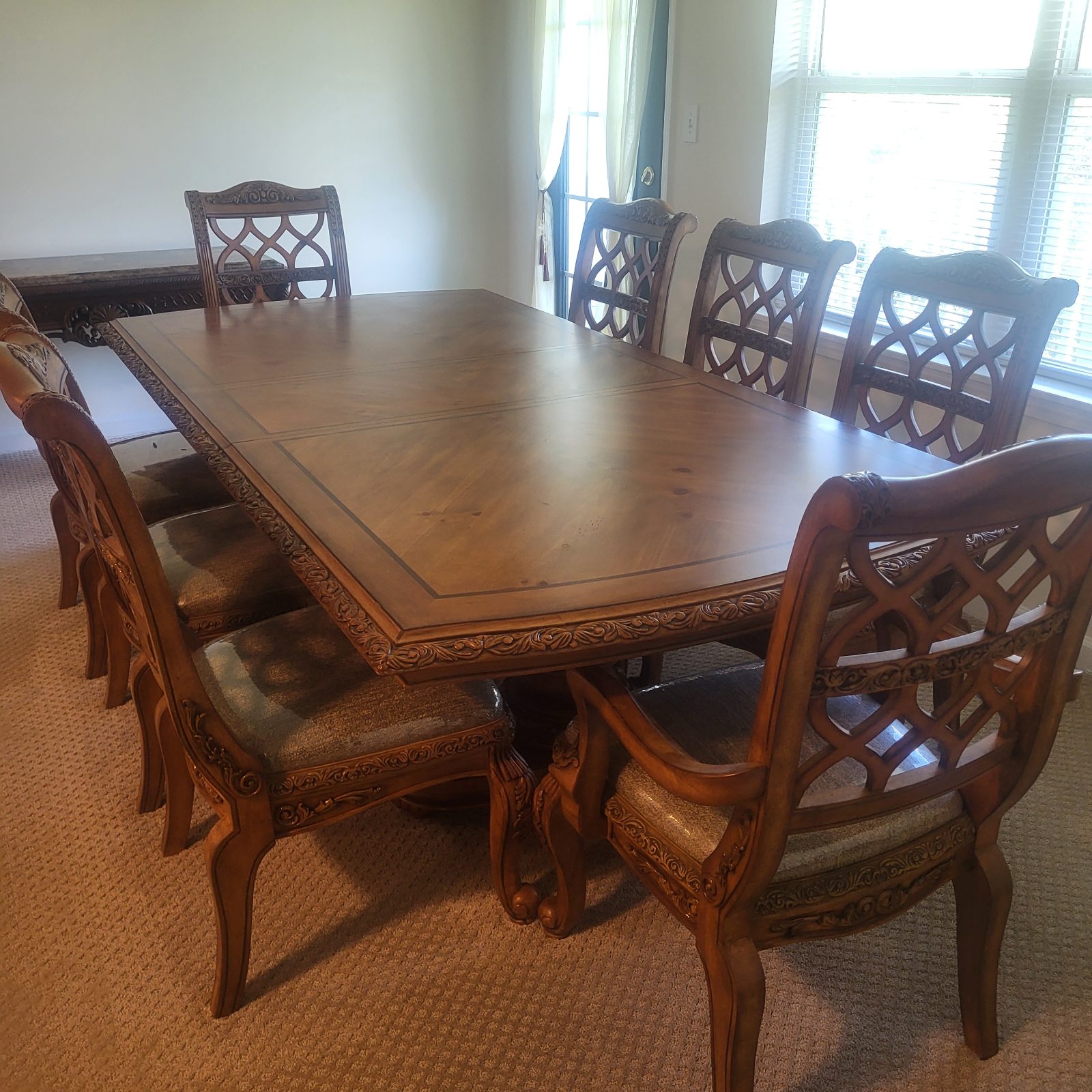 Wooden Dining Table Set with Six Ornate Carved Chairs - Like New - Schenectady, NY, photo 3 of 3