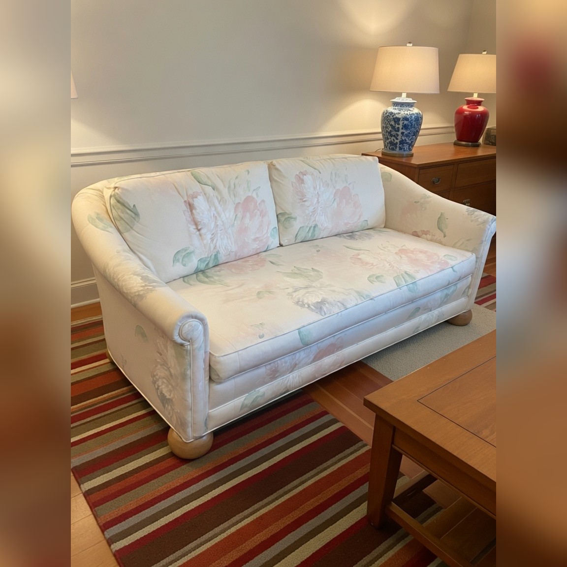 Floral Sofa, Pink Green Cream Fabric - Like New - Alameda, CA