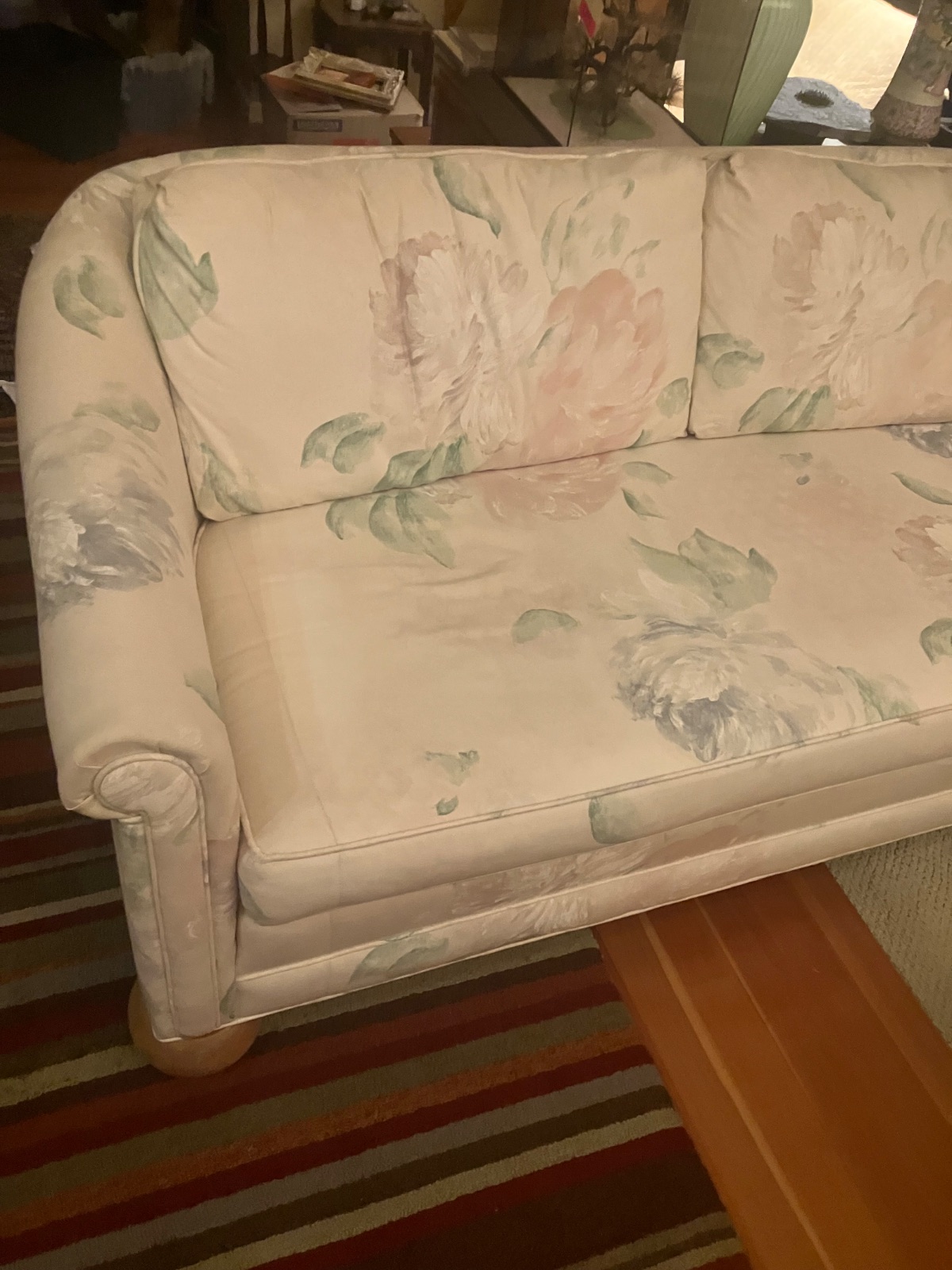 Floral Sofa, Pink Green Cream Fabric - Like New - Alameda, CA, photo 4 of 7