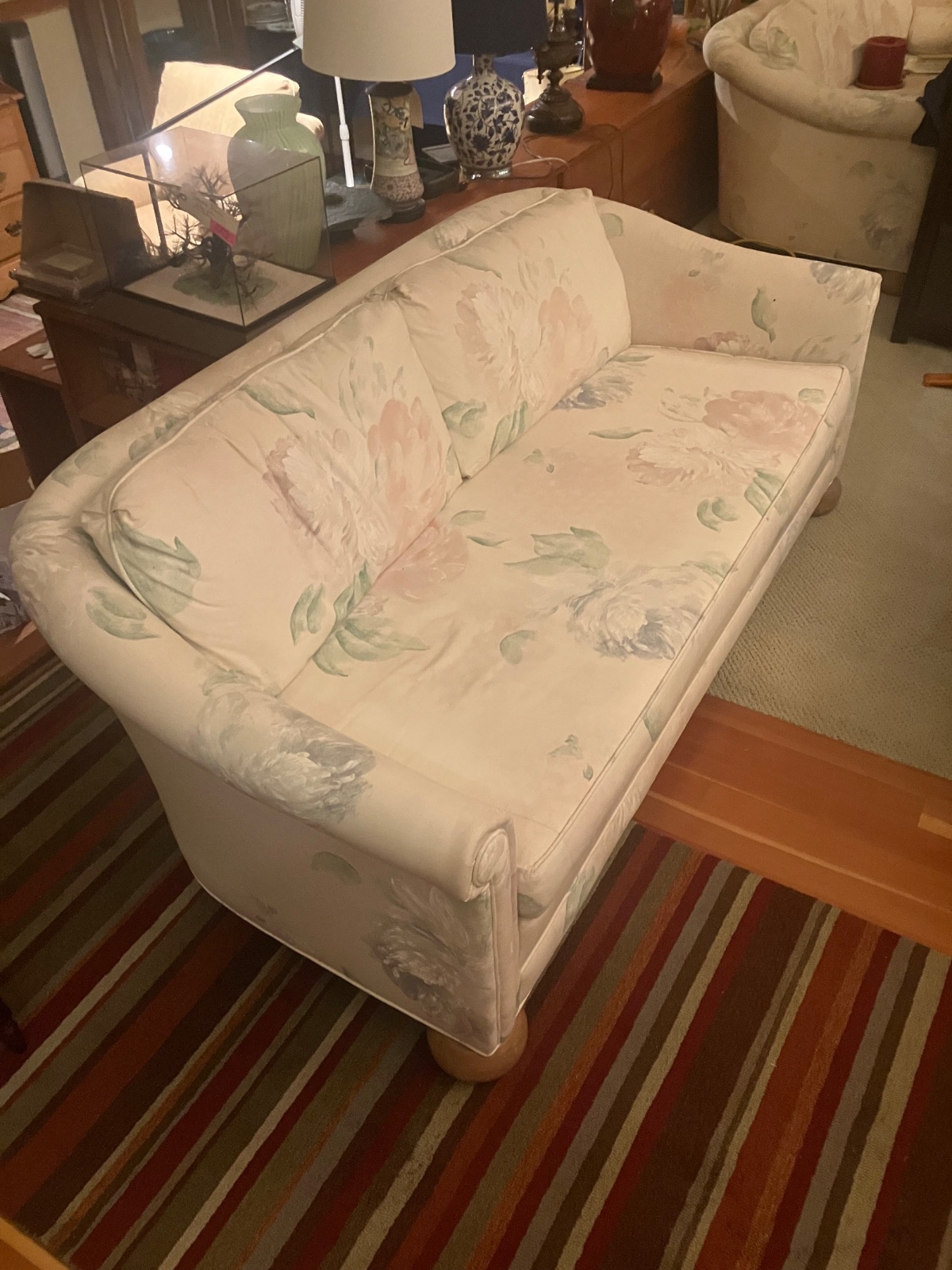 Floral Sofa, Pink Green Cream Fabric - Like New - Alameda, CA, photo 7 of 7