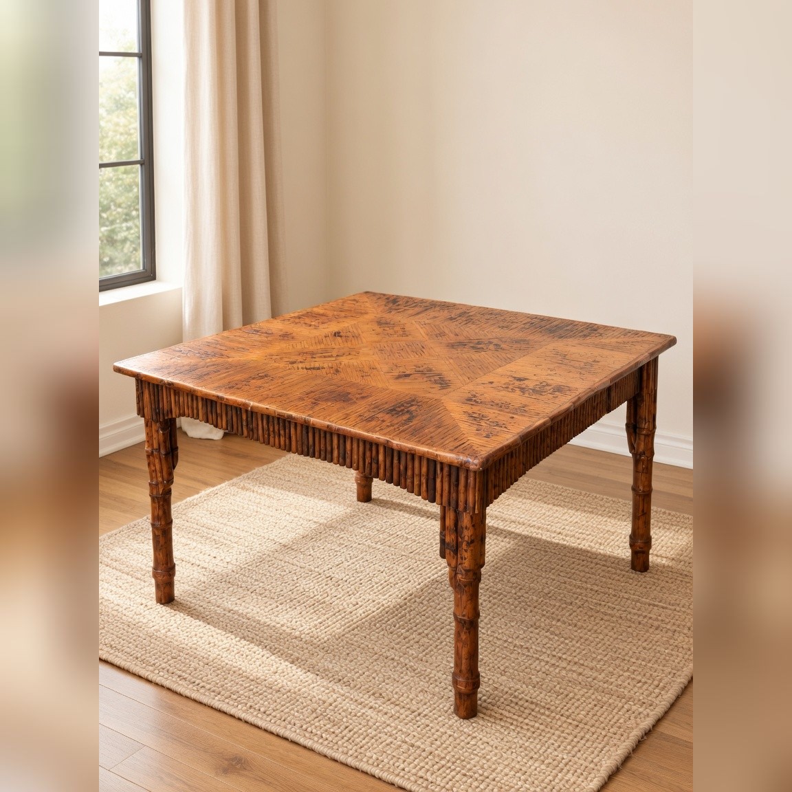 Vintage Square Burnt Bamboo Dining Table - Good - Attleboro, MA