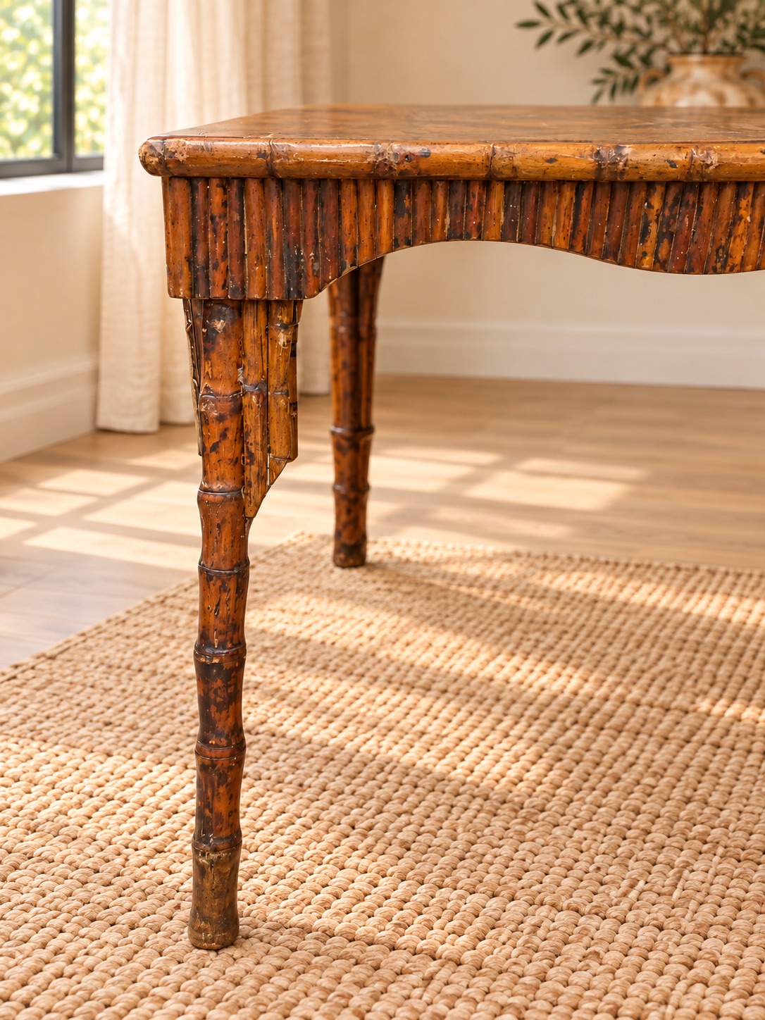 Vintage Square Burnt Bamboo Dining Table - Good - Attleboro, MA, photo 2 of 4