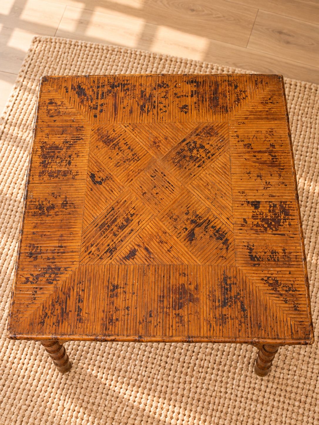 Vintage Square Burnt Bamboo Dining Table - Good - Attleboro, MA, photo 3 of 4