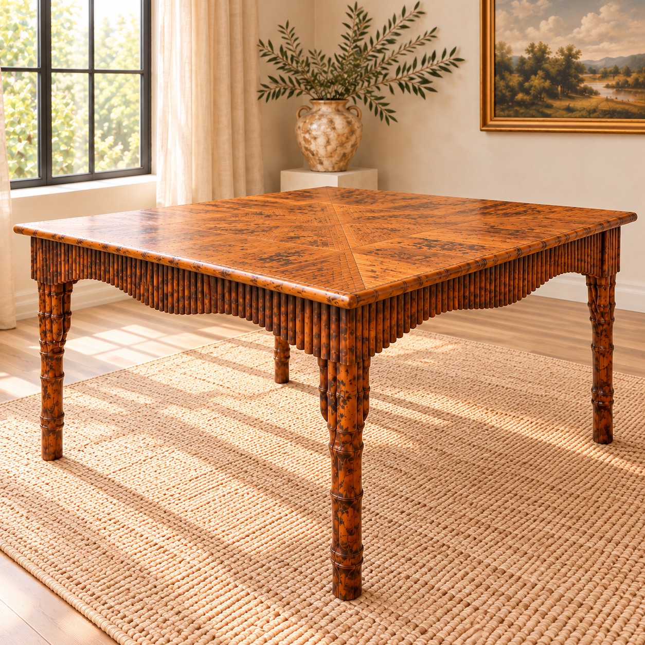 Vintage Square Burnt Bamboo Dining Table - Good - Attleboro, MA, photo 4 of 4