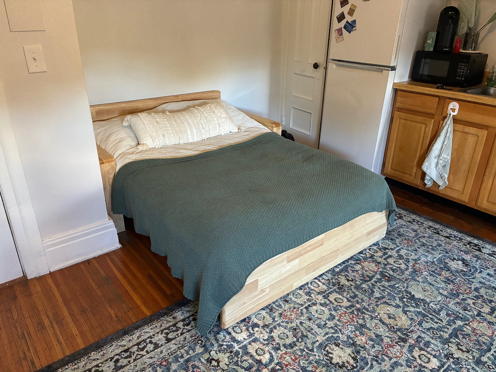 Grey Sleeper Sofa, Solid Wood Frame with Storage - Like New – Rochester, NY, photo 5 of 7